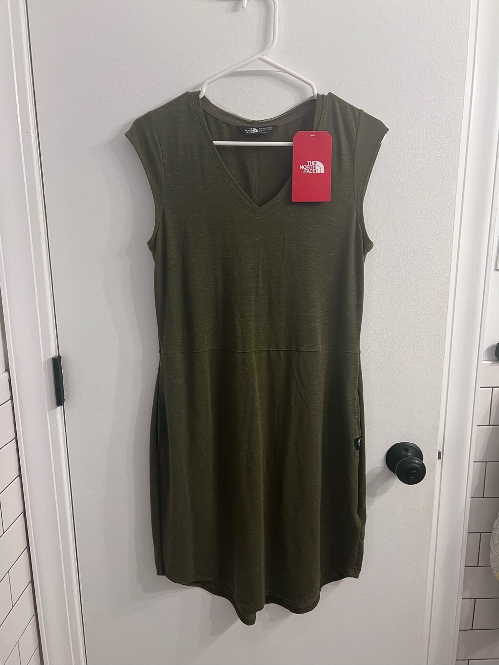 The North Face Olive Cap Sleeve V-Neck Midi Dress